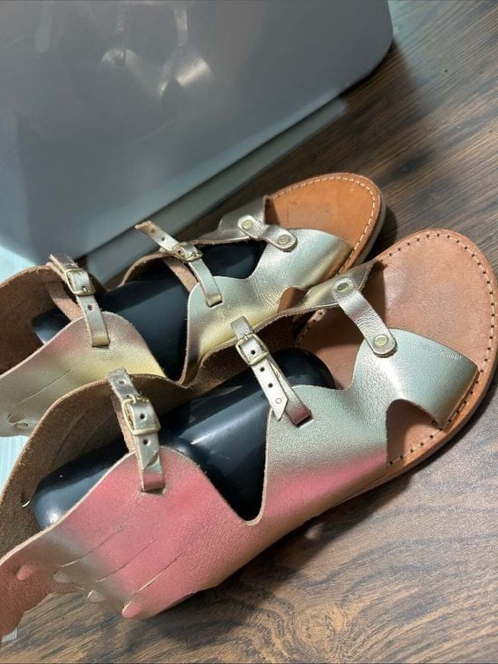 Socrates Sandals Greek Leather Women's Metallic Gold Cutout Winged Sandals - Picture 8 of 11